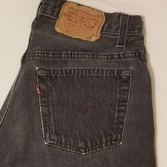 90’s Levi’s 501 Black Denim Straight Leg Jeans - Naturally Distressed 28x32 - Picture 6 of 11